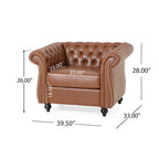 Fauteuil club Chesterfield en similicuir marron clair avec capitonnage et clous décoratifs – 1 personne