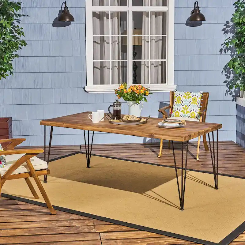 Christopher Knight Home Zion Acacia Wood 72-Inch Dining Table - teak finish + rustic metal
