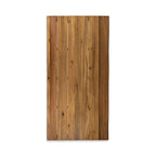 Table de salle à manger rectangulaire en bois d'acacia finition teck avec plateau à lattes à bord brut et pieds épingles en fer – 6 places