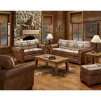 Fauteuil d'appoint en coton marron imprimé tapisserie avec accents cloutés – 1 place