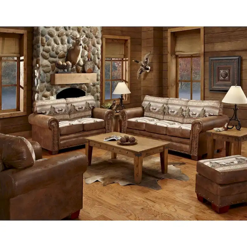 Fauteuil d'appoint en coton marron imprimé tapisserie avec accents cloutés – 1 place