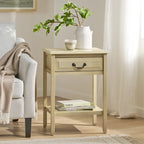 Table d'appoint en bois d'acacia Espresso/blanc antique/acajou avec 1 tiroir et étagère inférieure ouverte