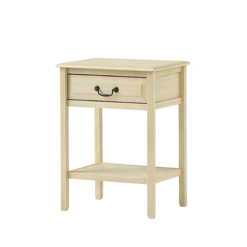 Table d'appoint en bois d'acacia Espresso/blanc antique/acajou avec 1 tiroir et étagère inférieure ouverte