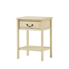 Table d'appoint en bois d'acacia Espresso/blanc antique/acajou avec 1 tiroir et étagère inférieure ouverte