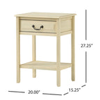 Table d'appoint en bois d'acacia Espresso/blanc antique/acajou avec 1 tiroir et étagère inférieure ouverte