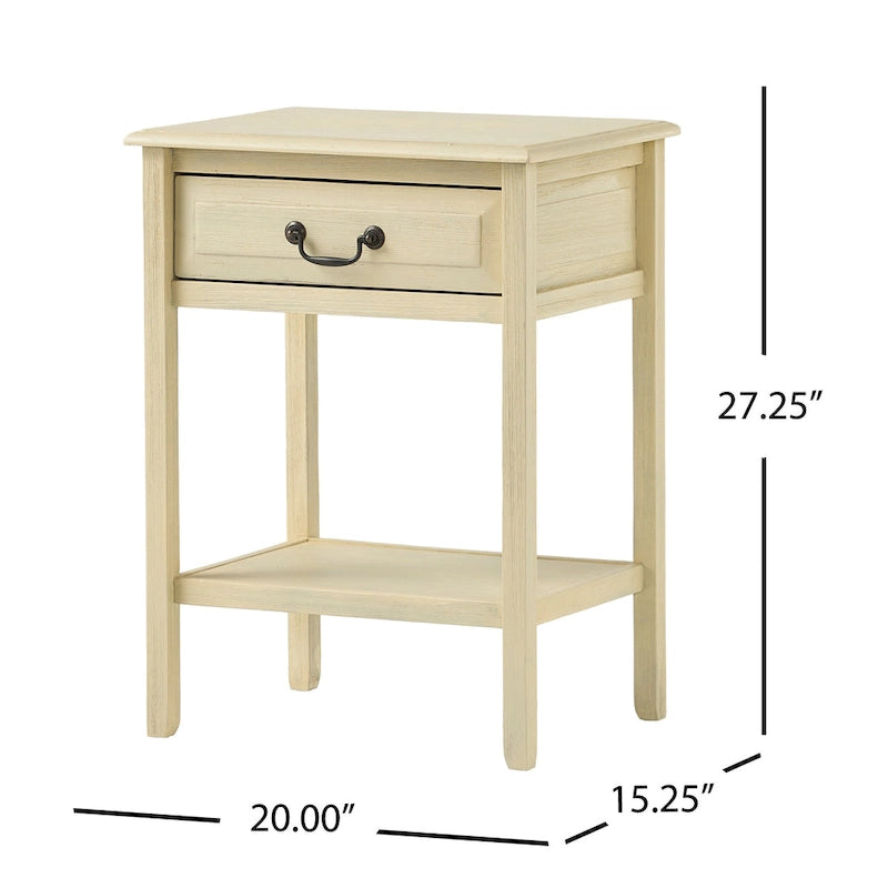Table d'appoint en bois d'acacia Espresso/blanc antique/acajou avec 1 tiroir et étagère inférieure ouverte