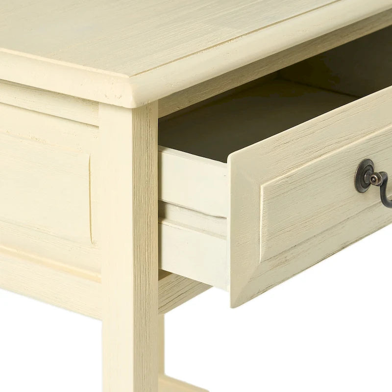 Table d'appoint en bois d'acacia Espresso/blanc antique/acajou avec 1 tiroir et étagère inférieure ouverte