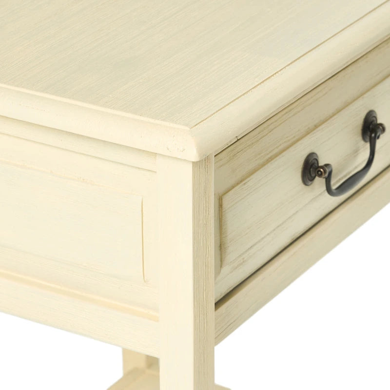 Table d'appoint en bois d'acacia Espresso/blanc antique/acajou avec 1 tiroir et étagère inférieure ouverte