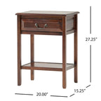Table d'appoint en bois d'acacia Espresso/blanc antique/acajou avec 1 tiroir et étagère inférieure ouverte