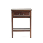 Table d'appoint en bois d'acacia Espresso/blanc antique/acajou avec 1 tiroir et étagère inférieure ouverte