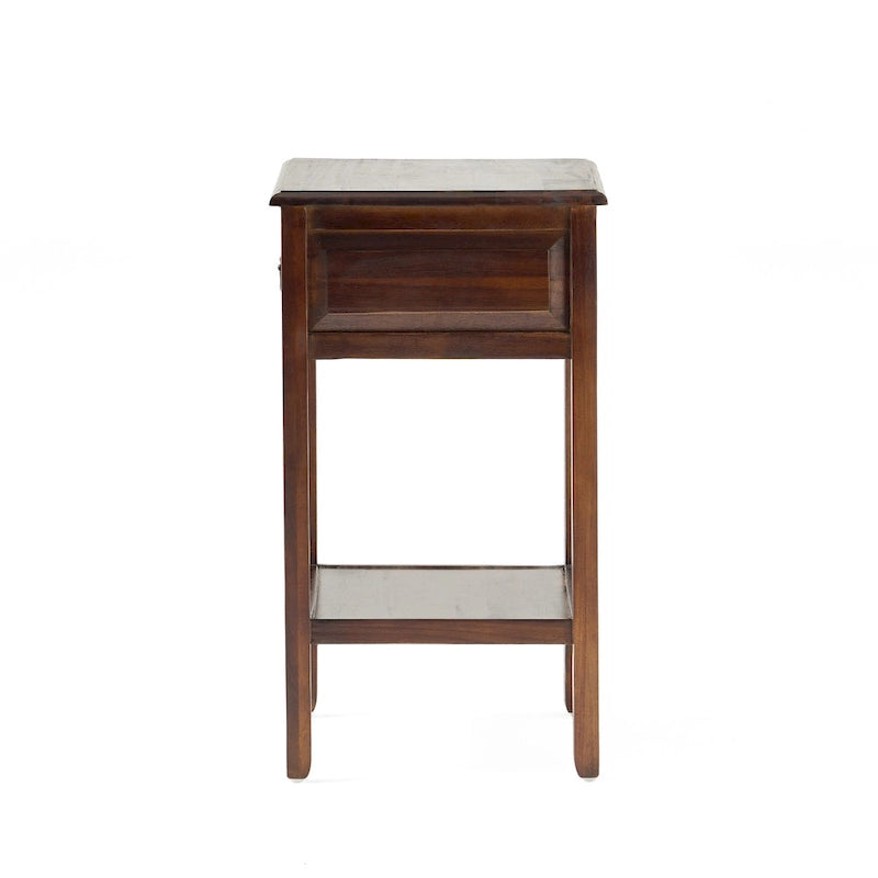 Table d'appoint en bois d'acacia Espresso/blanc antique/acajou avec 1 tiroir et étagère inférieure ouverte