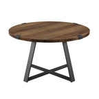 Table basse ronde à plateau aspect bois multi-finitions avec piètement en métal en croix