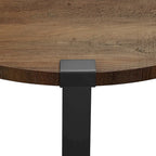 Table basse ronde à plateau aspect bois multi-finitions avec piètement en métal en croix
