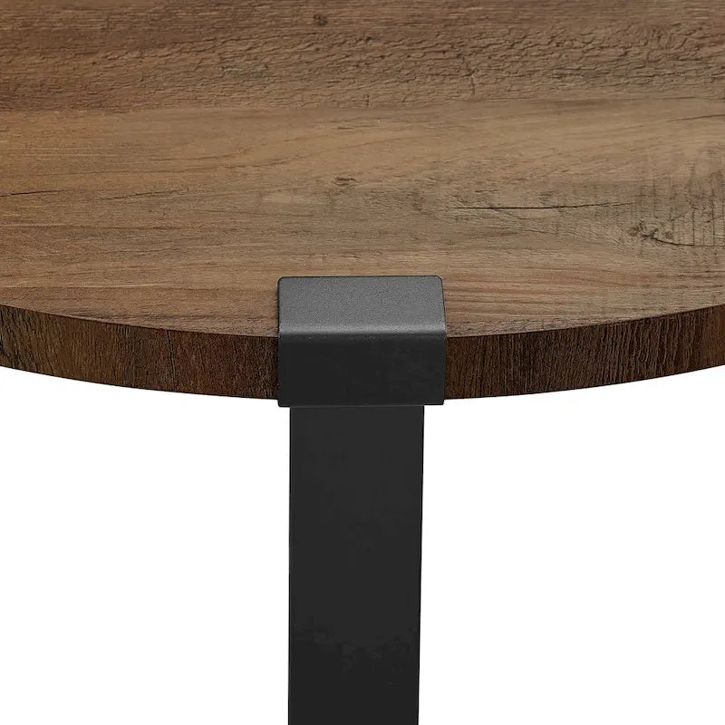 Table basse ronde à plateau aspect bois multi-finitions avec piètement en métal en croix
