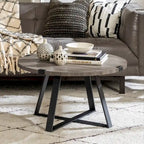 Table basse ronde à plateau aspect bois multi-finitions avec piètement en métal en croix