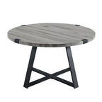 Table basse ronde à plateau aspect bois multi-finitions avec piètement en métal en croix