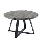 Table basse ronde à plateau aspect bois multi-finitions avec piètement en métal en croix