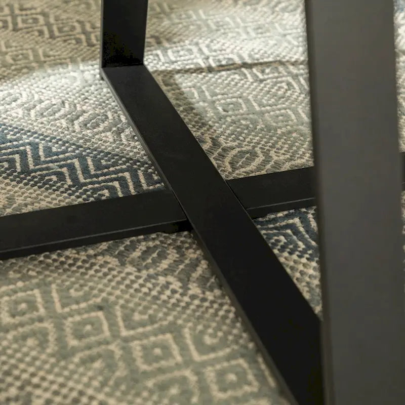 Table basse ronde à plateau aspect bois multi-finitions avec piètement en métal en croix