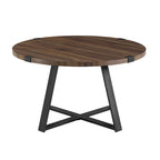 Table basse ronde à plateau aspect bois multi-finitions avec piètement en métal en croix