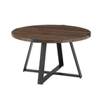 Table basse ronde à plateau aspect bois multi-finitions avec piètement en métal en croix