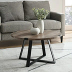 Table basse ronde à plateau aspect bois multi-finitions avec piètement en métal en croix