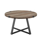 Table basse ronde à plateau aspect bois multi-finitions avec piètement en métal en croix