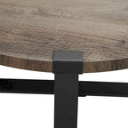 Table basse ronde à plateau aspect bois multi-finitions avec piètement en métal en croix