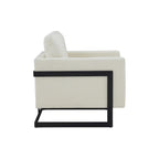 Fauteuil d'appoint contemporain en tissu crème et noir avec cadre carré en métal – 1 place