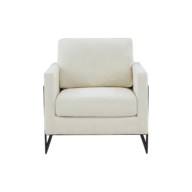 Fauteuil d'appoint contemporain en tissu crème et noir avec cadre carré en métal – 1 place
