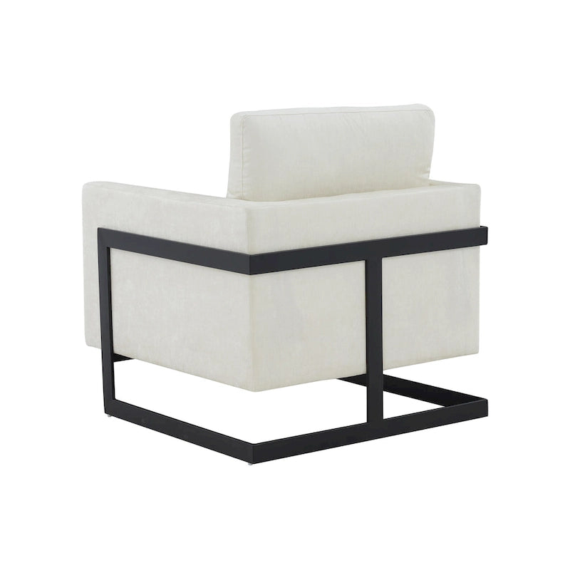 Fauteuil d'appoint contemporain en tissu crème et noir avec cadre carré en métal – 1 place
