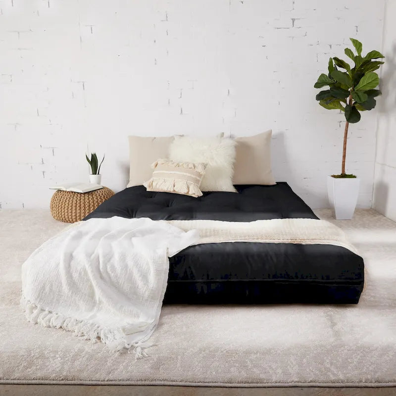 Matelas futon capitonné 5" grand lit bicolore avec housse en coton et garnissage en mousse – 2 places