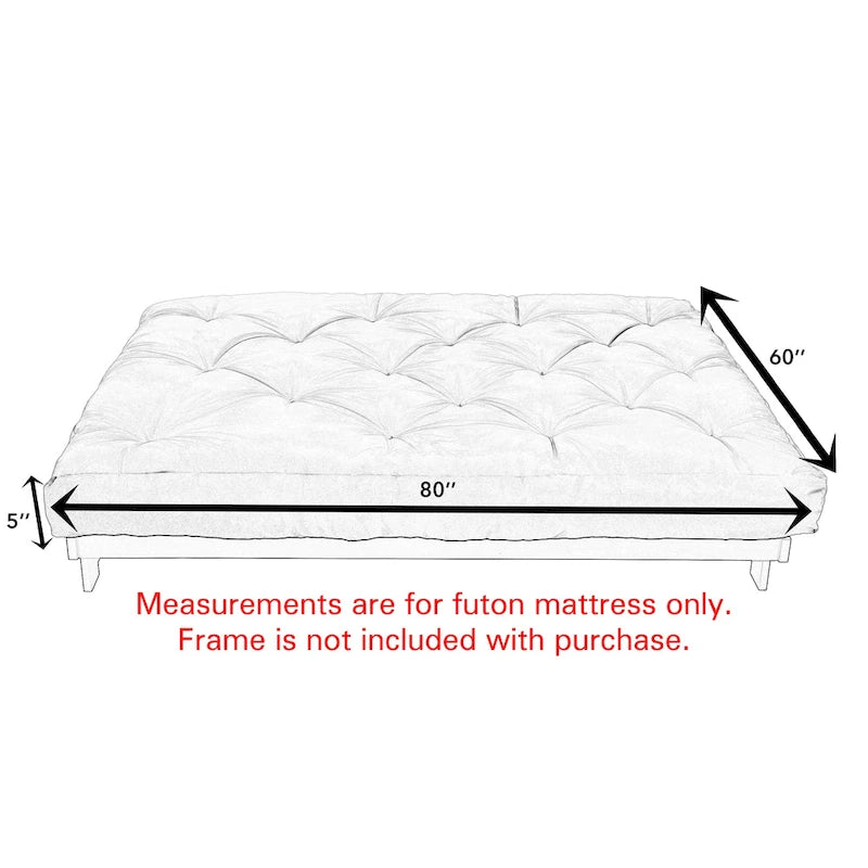 Matelas futon capitonné 5" grand lit bicolore avec housse en coton et garnissage en mousse – 2 places