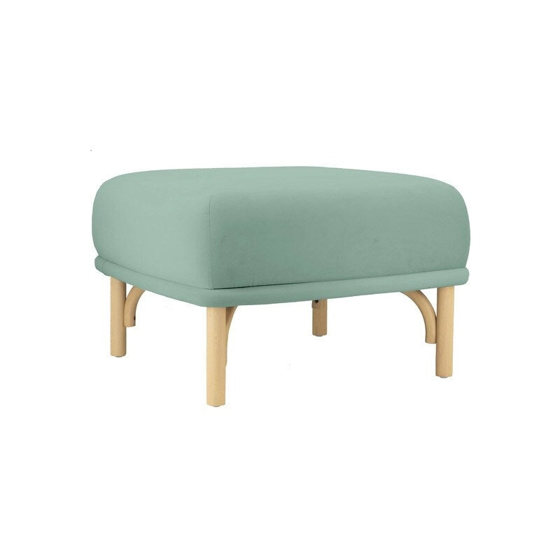 Pouf en velours crème, bleu océan et mauve avec pieds en bois de hêtre – 1 place