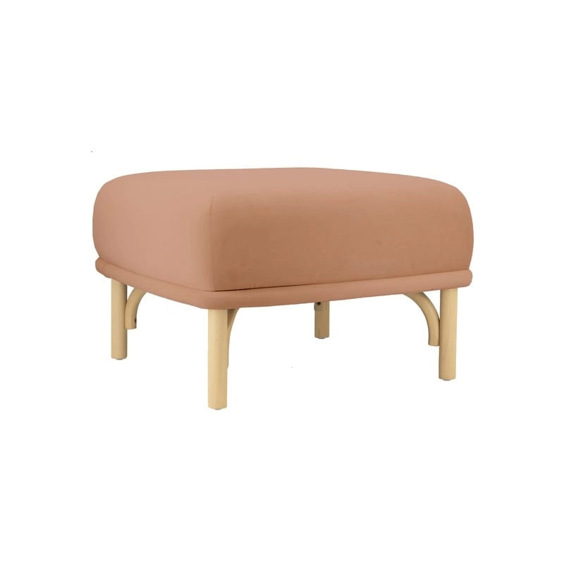 Pouf en velours crème, bleu océan et mauve avec pieds en bois de hêtre – 1 place