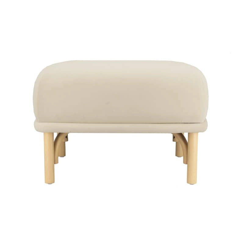 Pouf en velours crème, bleu océan et mauve avec pieds en bois de hêtre – 1 place