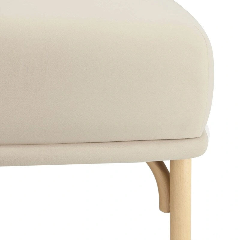 Pouf en velours crème, bleu océan et mauve avec pieds en bois de hêtre – 1 place