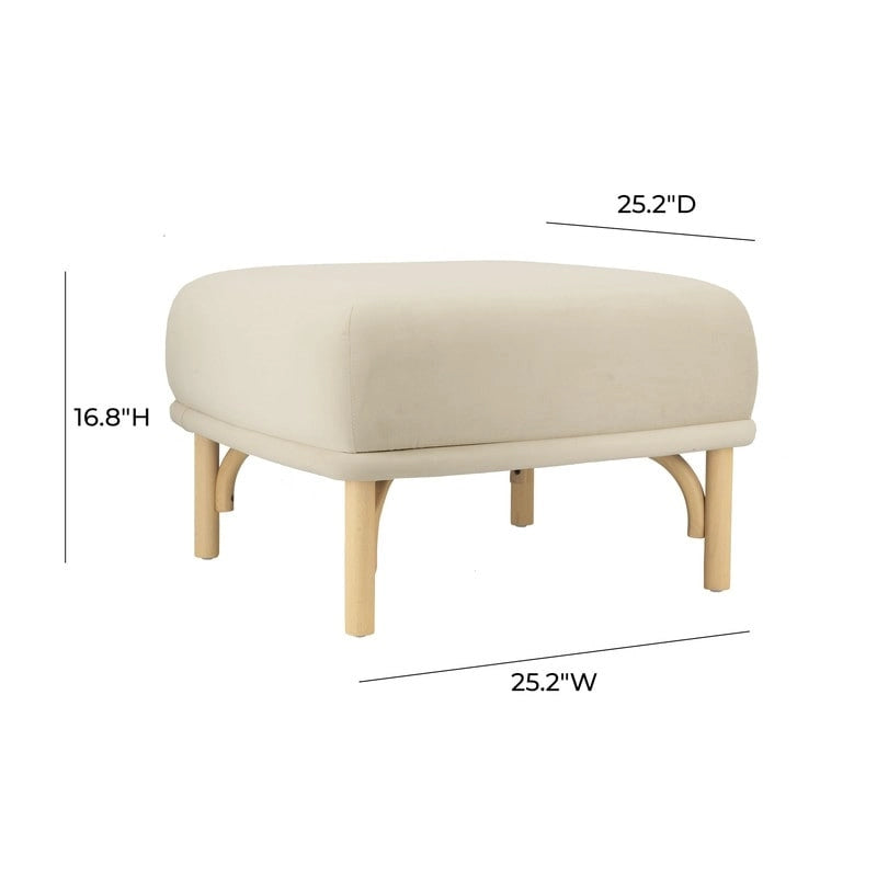 Pouf en velours crème, bleu océan et mauve avec pieds en bois de hêtre – 1 place