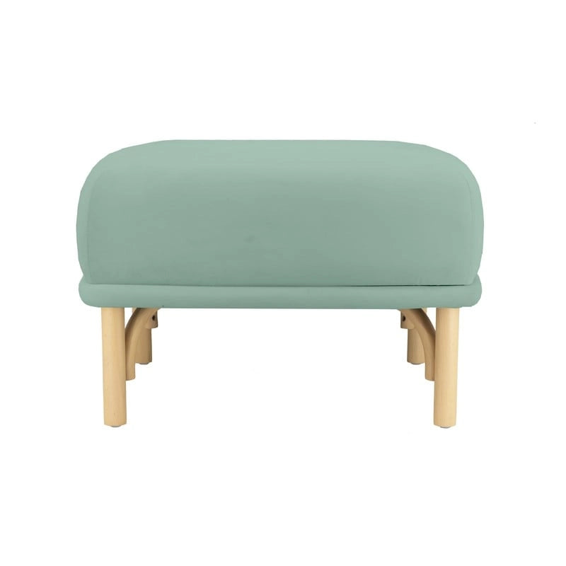 Pouf en velours crème, bleu océan et mauve avec pieds en bois de hêtre – 1 place