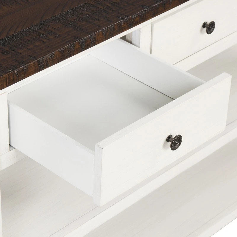 Console en bois de pin vieilli multicolore avec 3 tiroirs et 2 étagères – 1 pièce