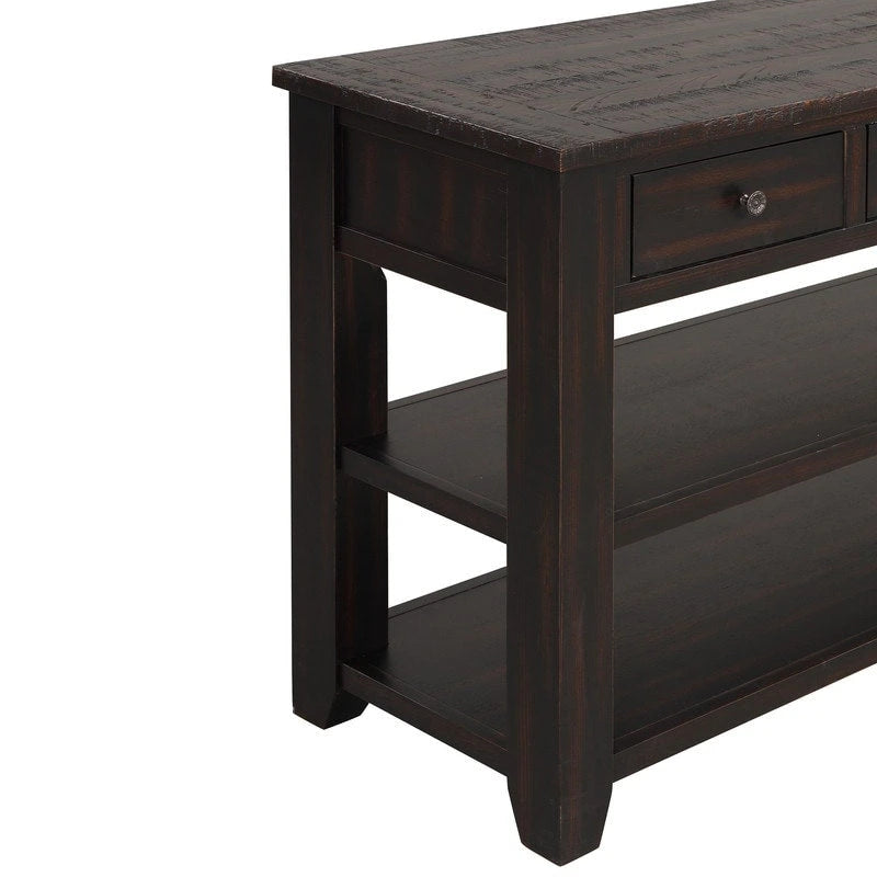 Console en bois de pin vieilli multicolore avec 3 tiroirs et 2 étagères – 1 pièce