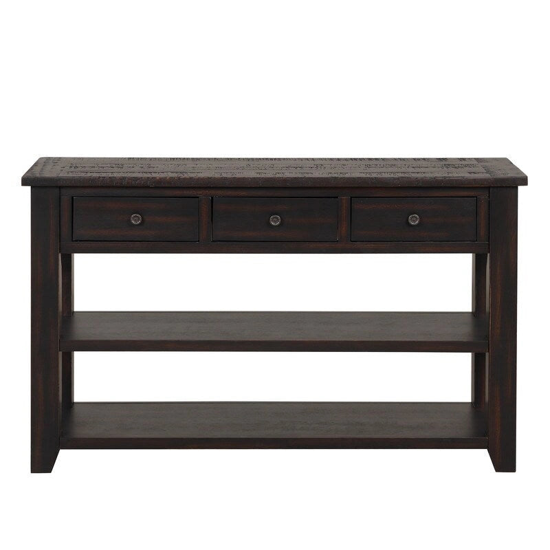 Console en bois de pin vieilli multicolore avec 3 tiroirs et 2 étagères – 1 pièce