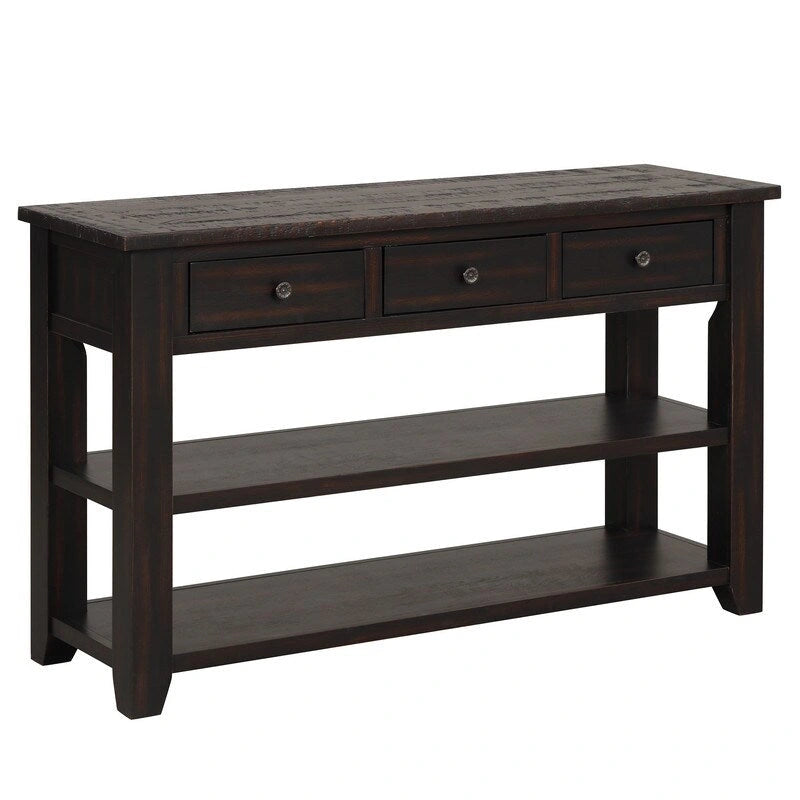 Console en bois de pin vieilli multicolore avec 3 tiroirs et 2 étagères – 1 pièce