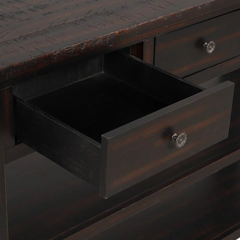 Console en bois de pin vieilli multicolore avec 3 tiroirs et 2 étagères – 1 pièce