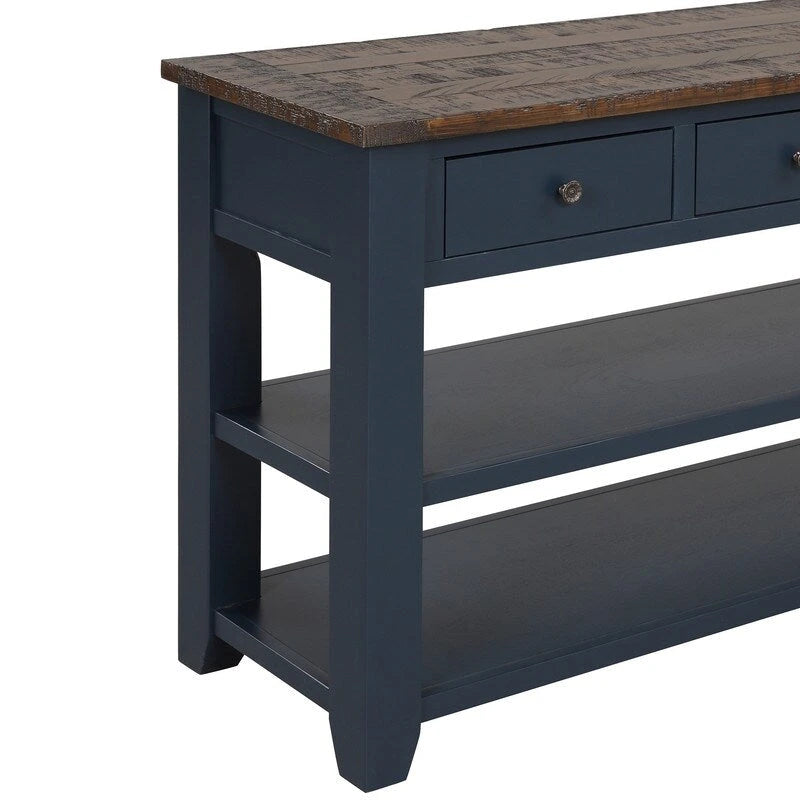 Console en bois de pin vieilli multicolore avec 3 tiroirs et 2 étagères – 1 pièce