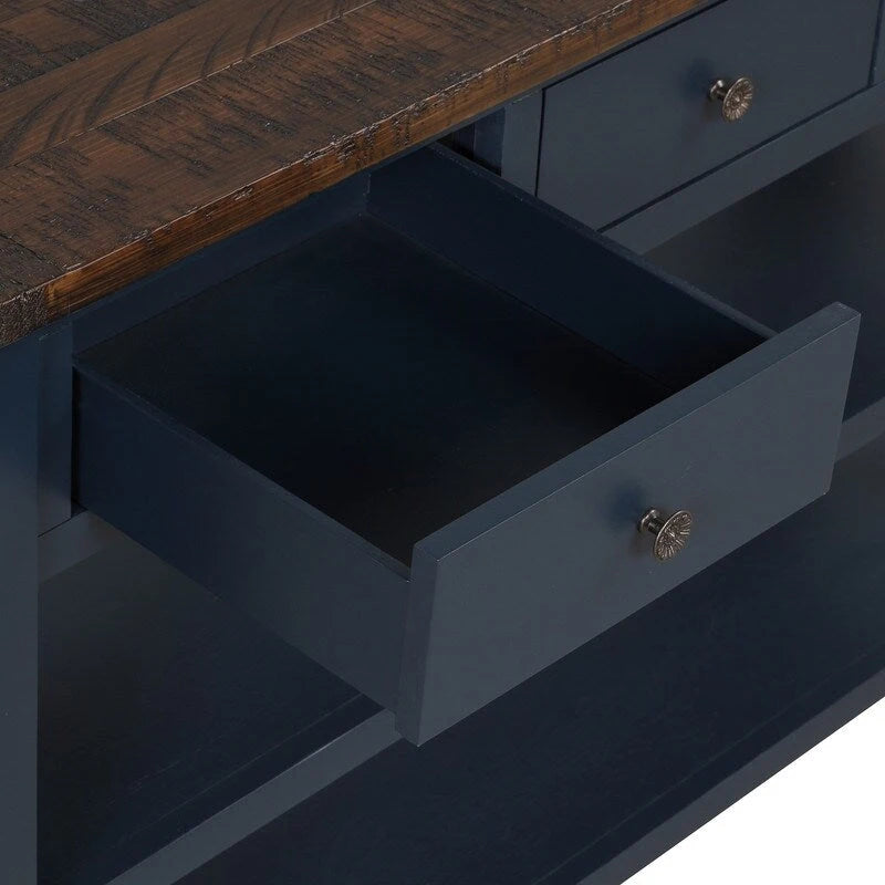 Console en bois de pin vieilli multicolore avec 3 tiroirs et 2 étagères – 1 pièce