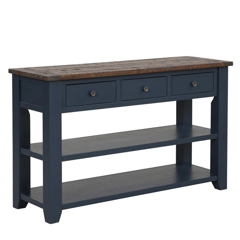 Console en bois de pin vieilli multicolore avec 3 tiroirs et 2 étagères – 1 pièce