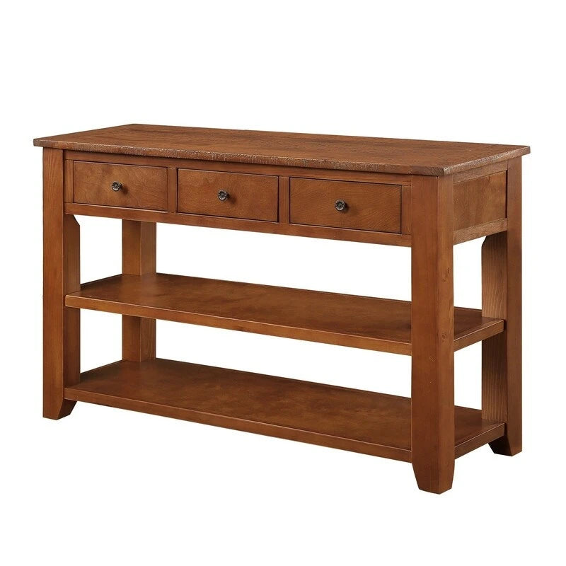 Console en bois de pin vieilli multicolore avec 3 tiroirs et 2 étagères – 1 pièce