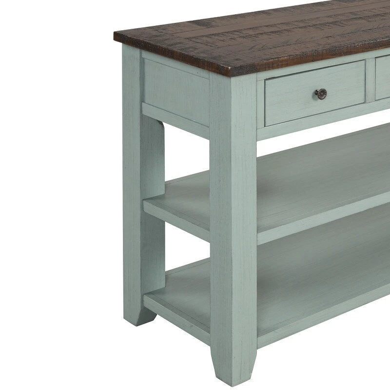 Console en bois de pin vieilli multicolore avec 3 tiroirs et 2 étagères – 1 pièce