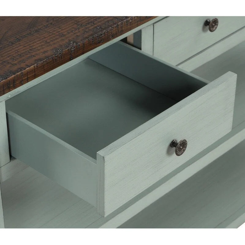 Console en bois de pin vieilli multicolore avec 3 tiroirs et 2 étagères – 1 pièce