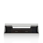 Meuble TV blanc/espresso de 178 cm avec plateau en verre trempé, 2 tiroirs et 3 étagères – Convient aux téléviseurs jusqu'à 60 po